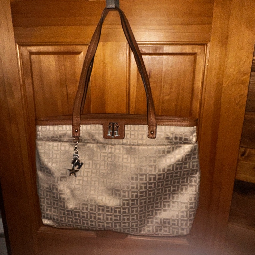 Tommy Hilfiger Brown and Cream Monogram Tote